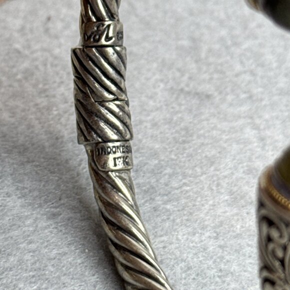 Bali Designs Labradorite Cable Cuff Bracelet 18K Gold Sterling Silver Hinged - Picture 7 of 14